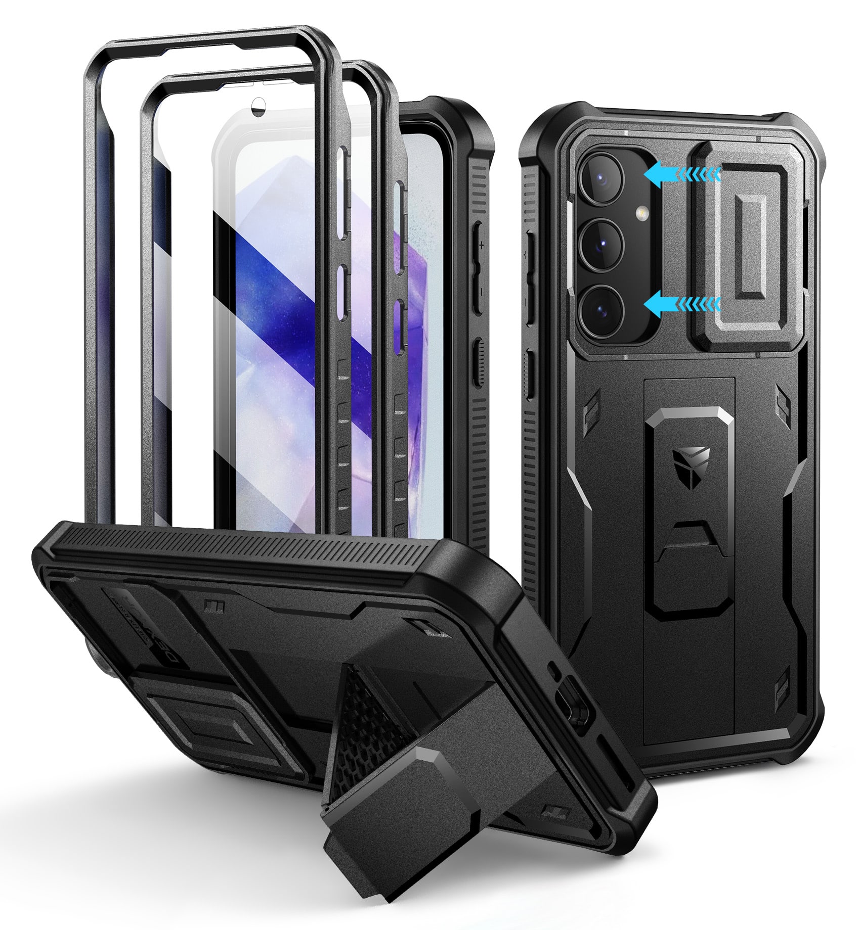 dexnor - Samsung Galaxy A55-5G Case Heavy Duty Military Grade Protection Shockproof Phone Case with Screen Protector, 6.6 inch - Black