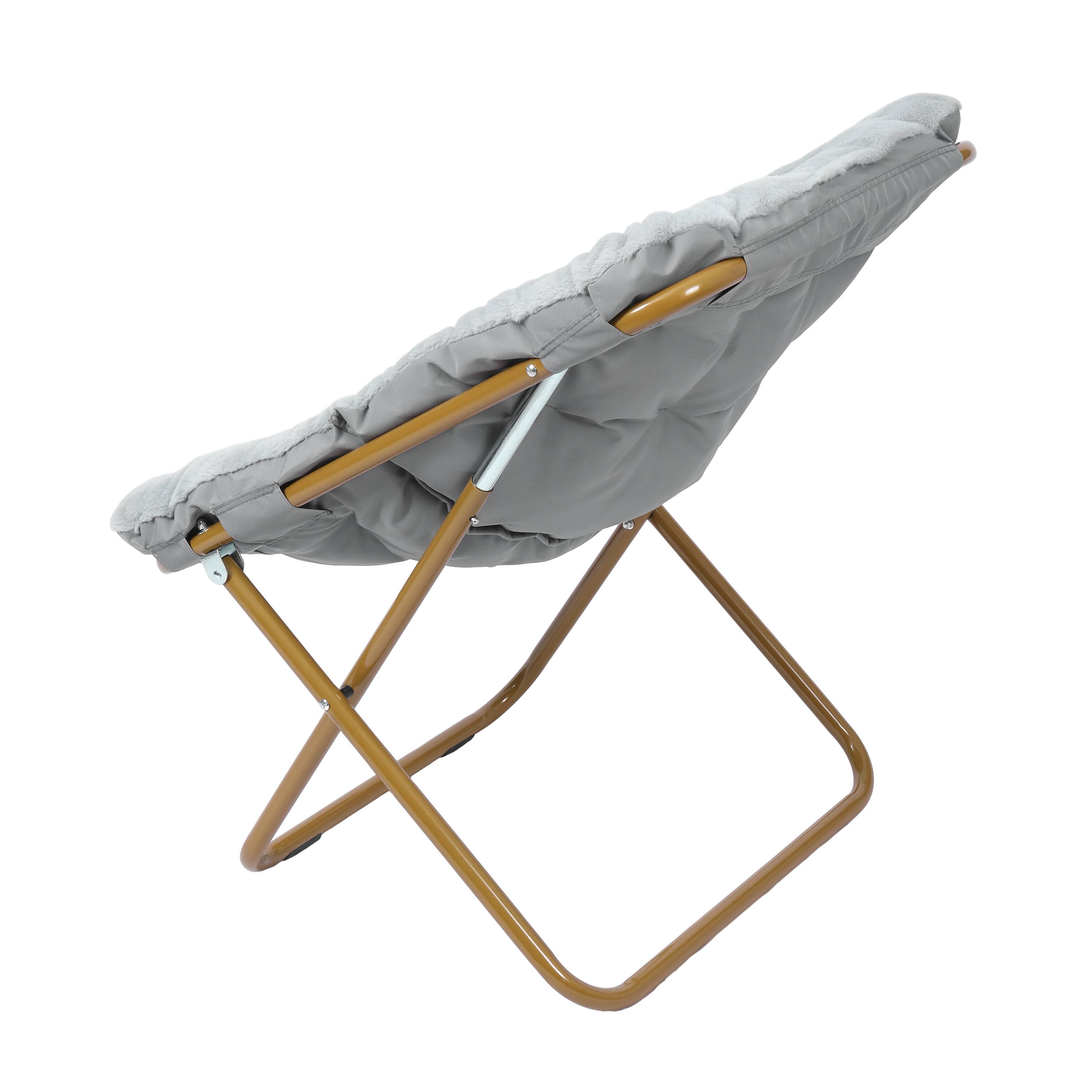 Alt View 7. Emma + Oliver - Aisling Oversized Folding Saucer Chair for Dorm, Bedroom - Gray Fabric/Soft Gold Frame.