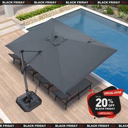 PURPLE LEAF - 9' X 11.5' Aluminum Outdoor Patio Cantilever Umbrella Offset 360° Rotation Umbrella with Base for Garden Deck Pool - Gray