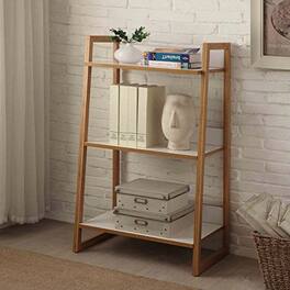 Hivvago - Modern Bookcase with 3 Shelves in Bamboo/White Finish - White and Bamboo Finish