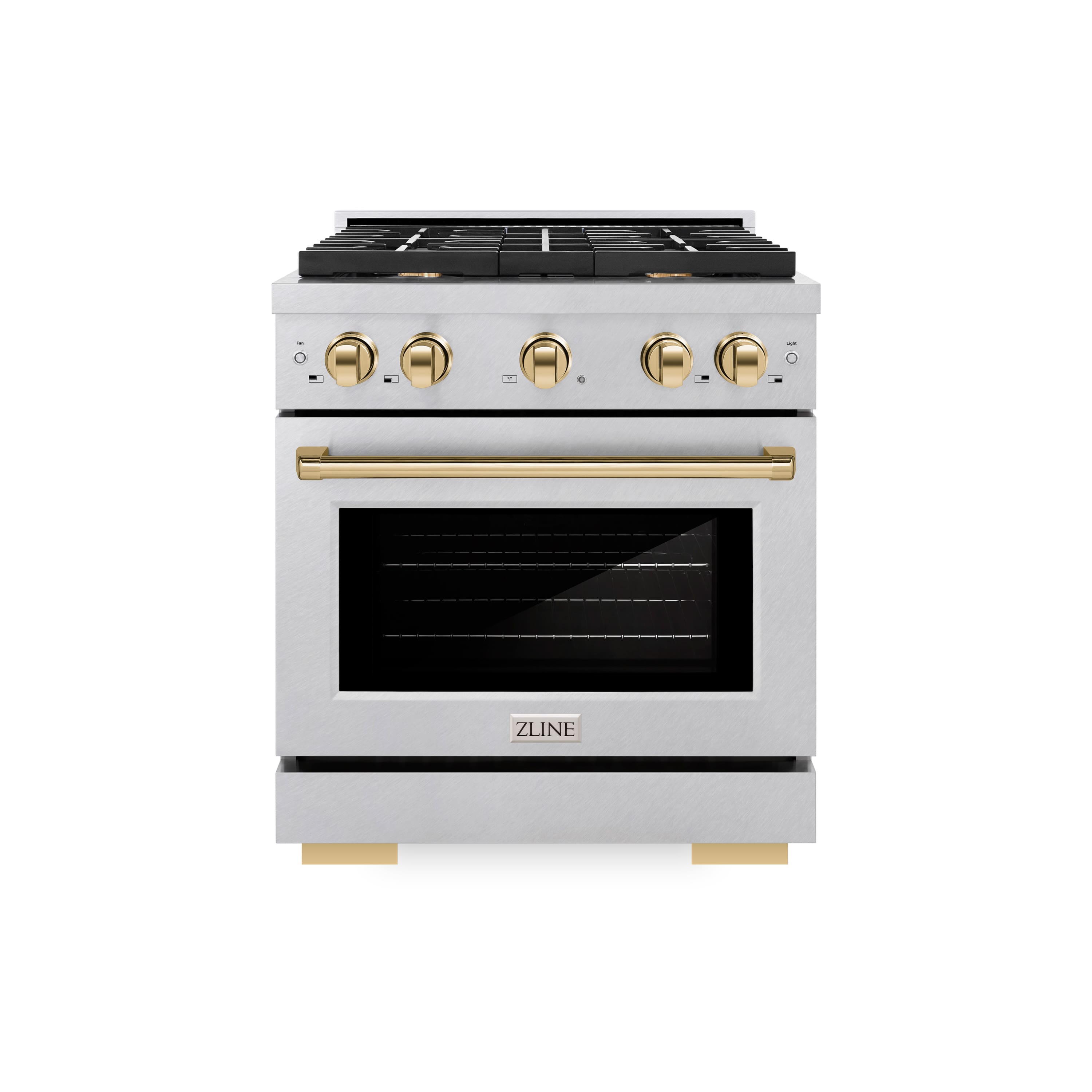 ZLINE - Autograph 30 in. Paramount Satin Steel Gas Range w/ 4 Burners & Gold Accents (SGRSZ-30-G) - Stainless Steel - Front_Zoom