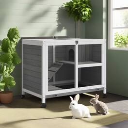 Pefilos - 36" Rabbit Hutch with Wheels, Removable Tray and Openable Top, Wooden Bunny House
