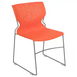 Emma + Oliver - Home and Office Stack Chair with Lumbar Support and Metal Frame - Guest Chair - Orange