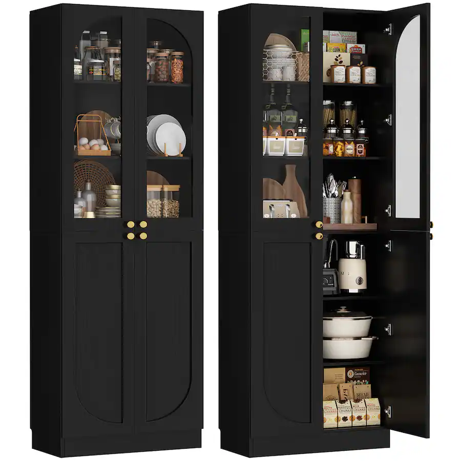 Aheaplus 80'' Tall Kitchen Pantry Cabinet with Arched Doors and ...