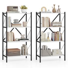 Gymax - 2PCS 4-Tier Bookshelf Book Holder w/Heavy-Duty Metal Frame for Living Room - White