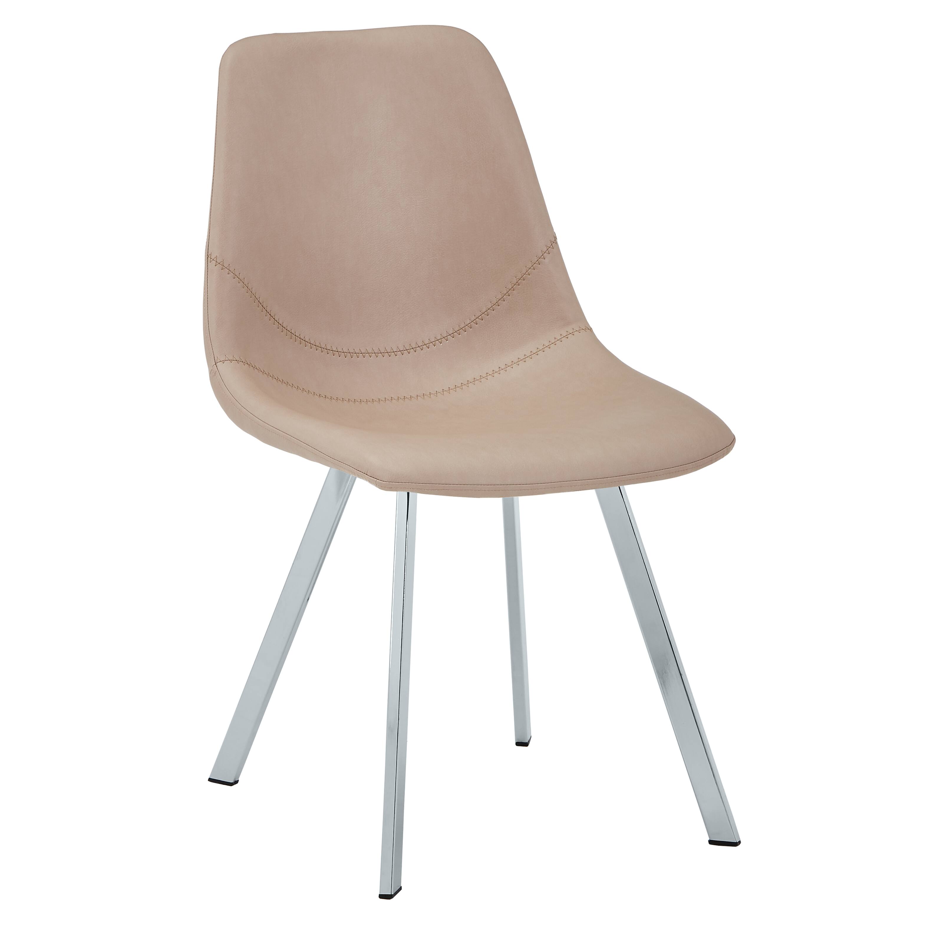 Front. LeisureMod - Markley Modern Leather Dining Chair with Curved Back, Baseball Stitching, Chrome Silver Legs, Kitchen Accent Chair - Taupe.