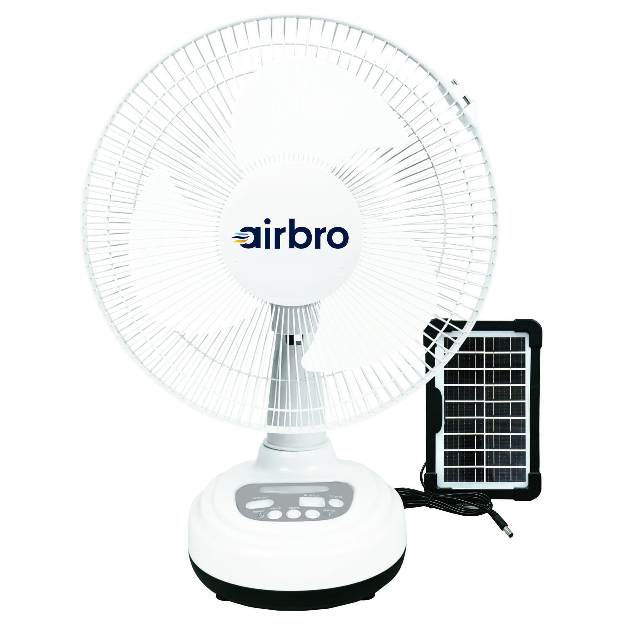 Alt View 3. Airbro - FSA-12 12" Rechargeable AC/DC Fan with Solar Charging - White.
