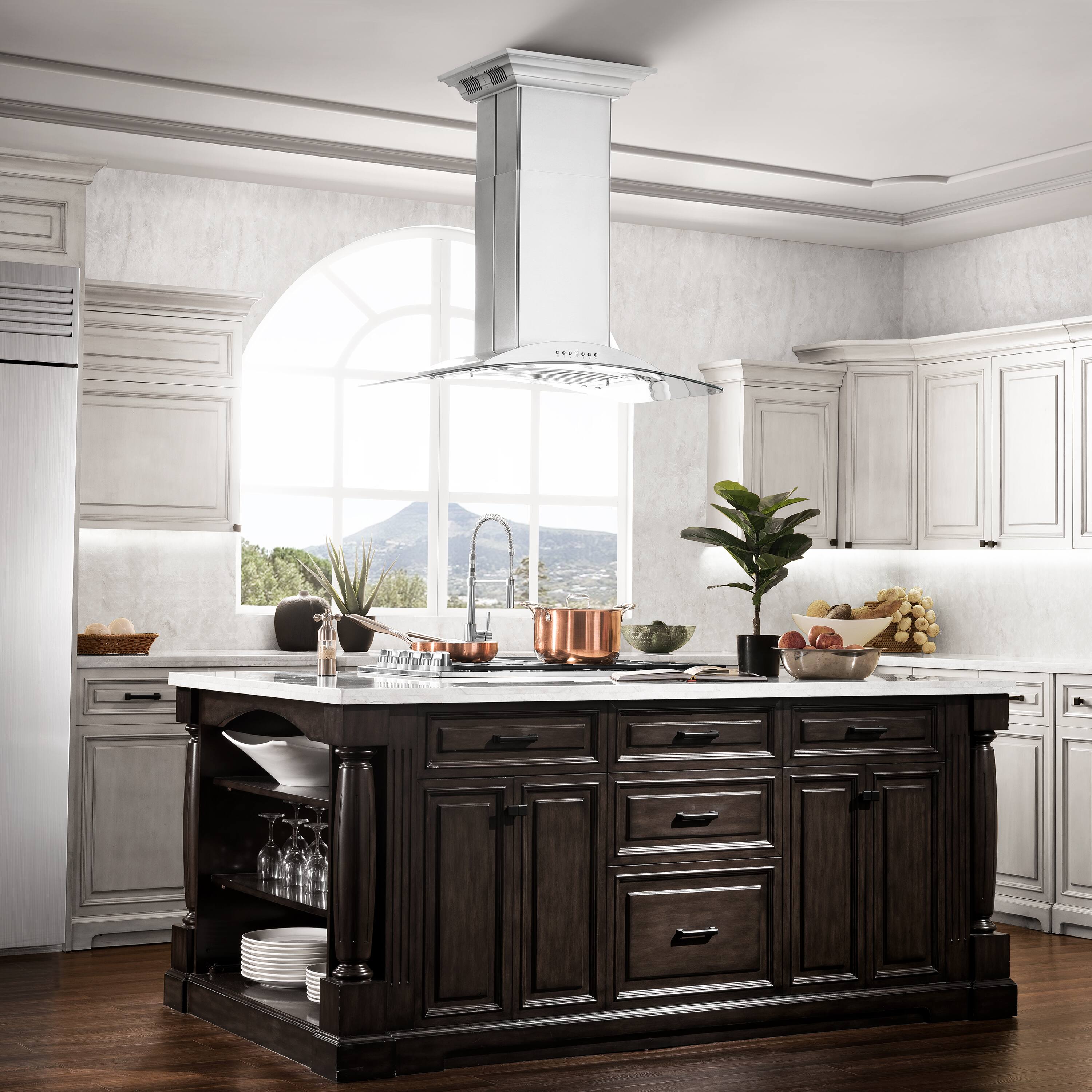 Alt View 8. ZLINE - 36 in. ZLINE CrownSound™Ducted Vent Island Mount Range Hood in Stainless Steel with Built-in Bluetooth Speakers - Stainless Steel.