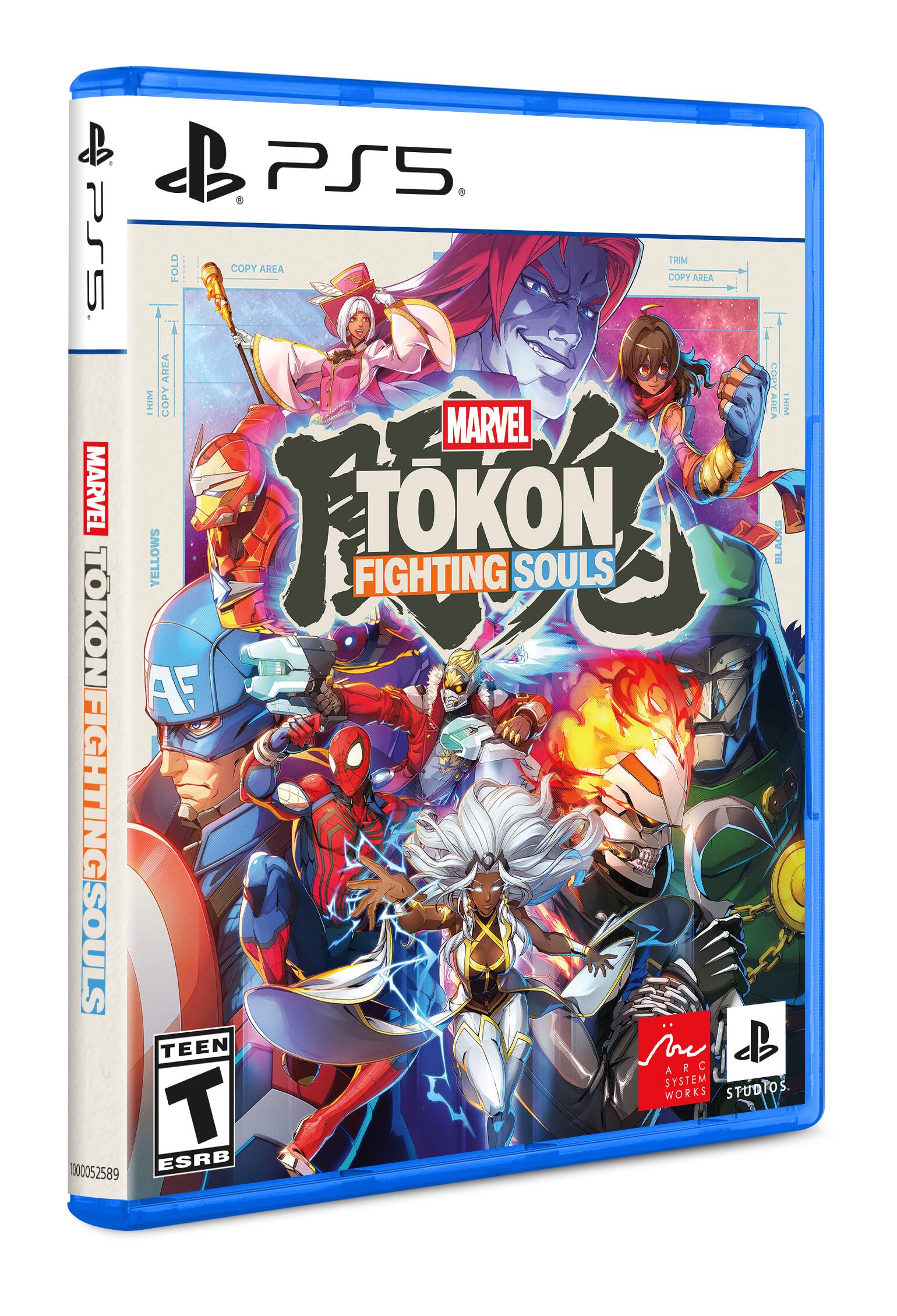 db db PS5 PS5 FOLD COPY AREA TRIM COPY AREA AREA COPY KIM COPY AREA THIM MARVEL MARVEL F TOKON YELLOWS BLACKS FIGHTING SOULS TOKON AF OKONFIGHTINGSOULS TEEN Me db ARC SYSTEM WORKS STUDIOS. T 1000052589 ESRB