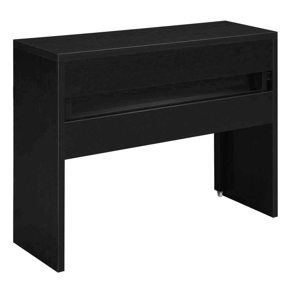 Angle. FurniFact - Sleek Black Console Desk with Sliding Drawer and Riser for Office Use - Black.