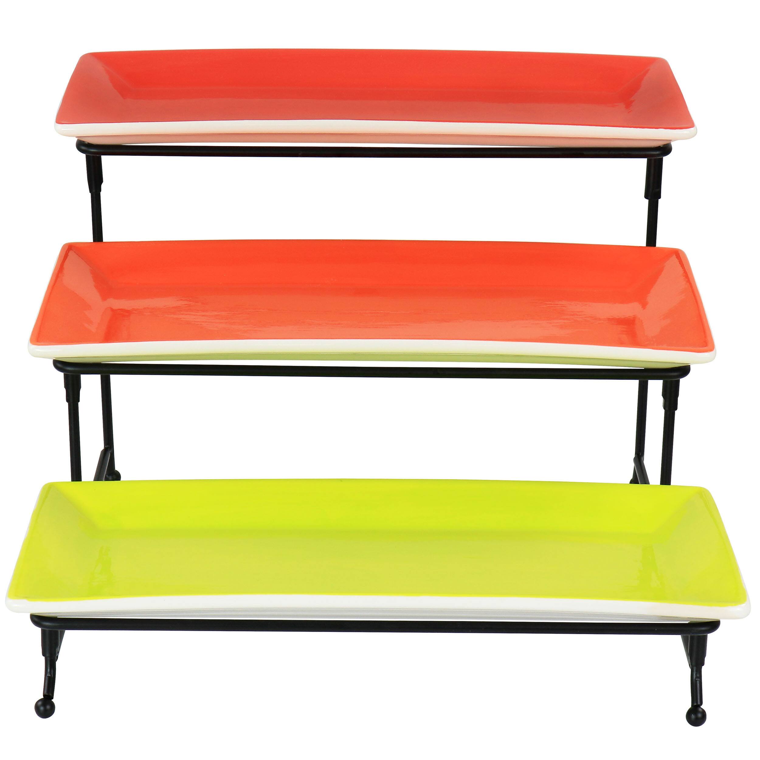 Alt View 1. Gibson - Gibson Home Crenshaw Hand Painted Stoneware 3-Tier Serving Set with Metal Rack in Multicolor - Multi.