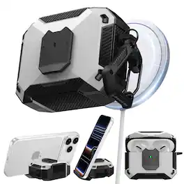 UUCOVER - Safety Lock Case for Apple AirPods 5 / AirPods 4 (2026/2024) Shockproof TPU+PC Cover Phone Stand Function with Carabiner - White