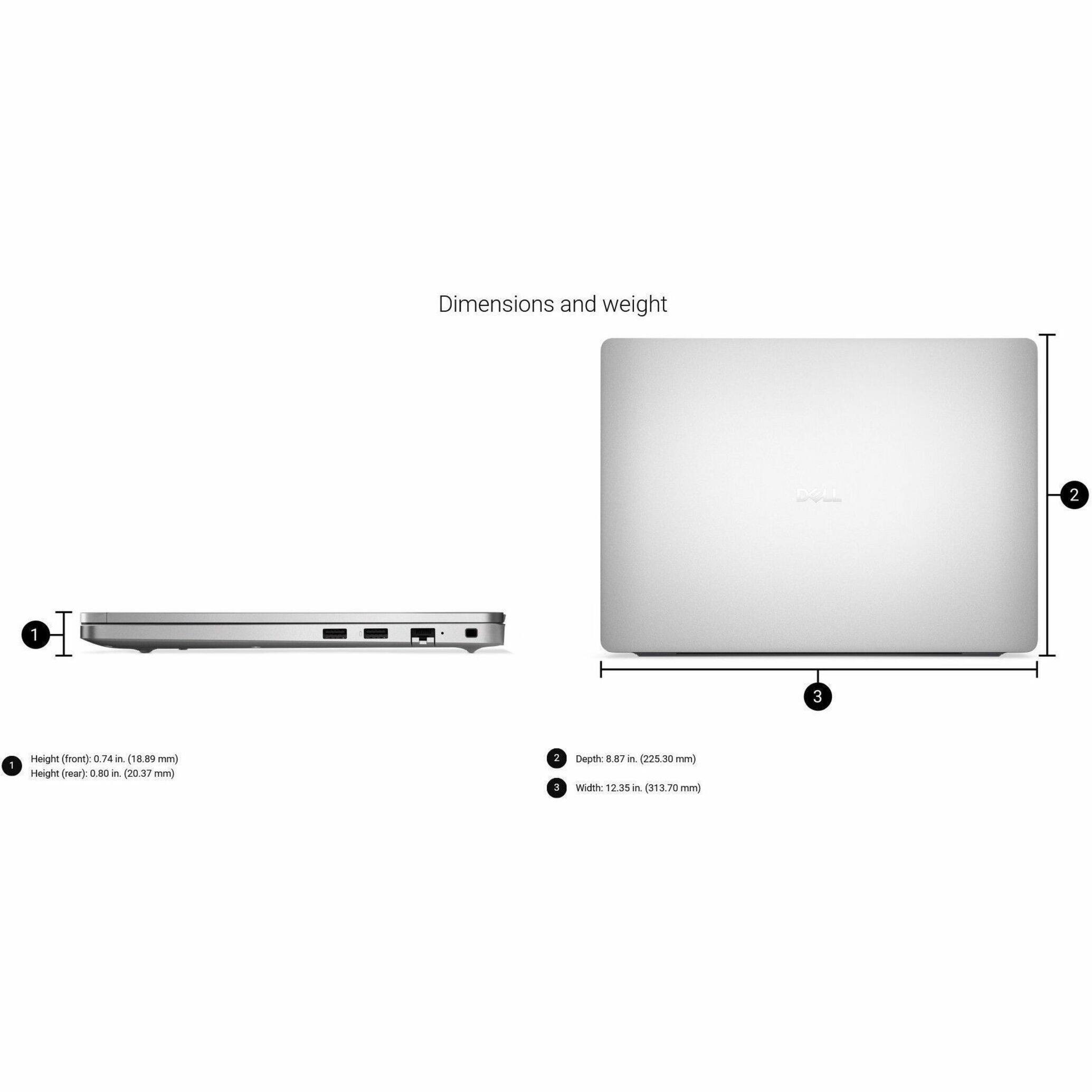 Dimensions and weight

1. Height (front): 0.74 in (18.89 mm)
   Height (rear): 0.80 in (20.37 mm)

2. Depth: 8.87 in (225.30 mm)

3. Width: 12.35 in (313.70 mm)