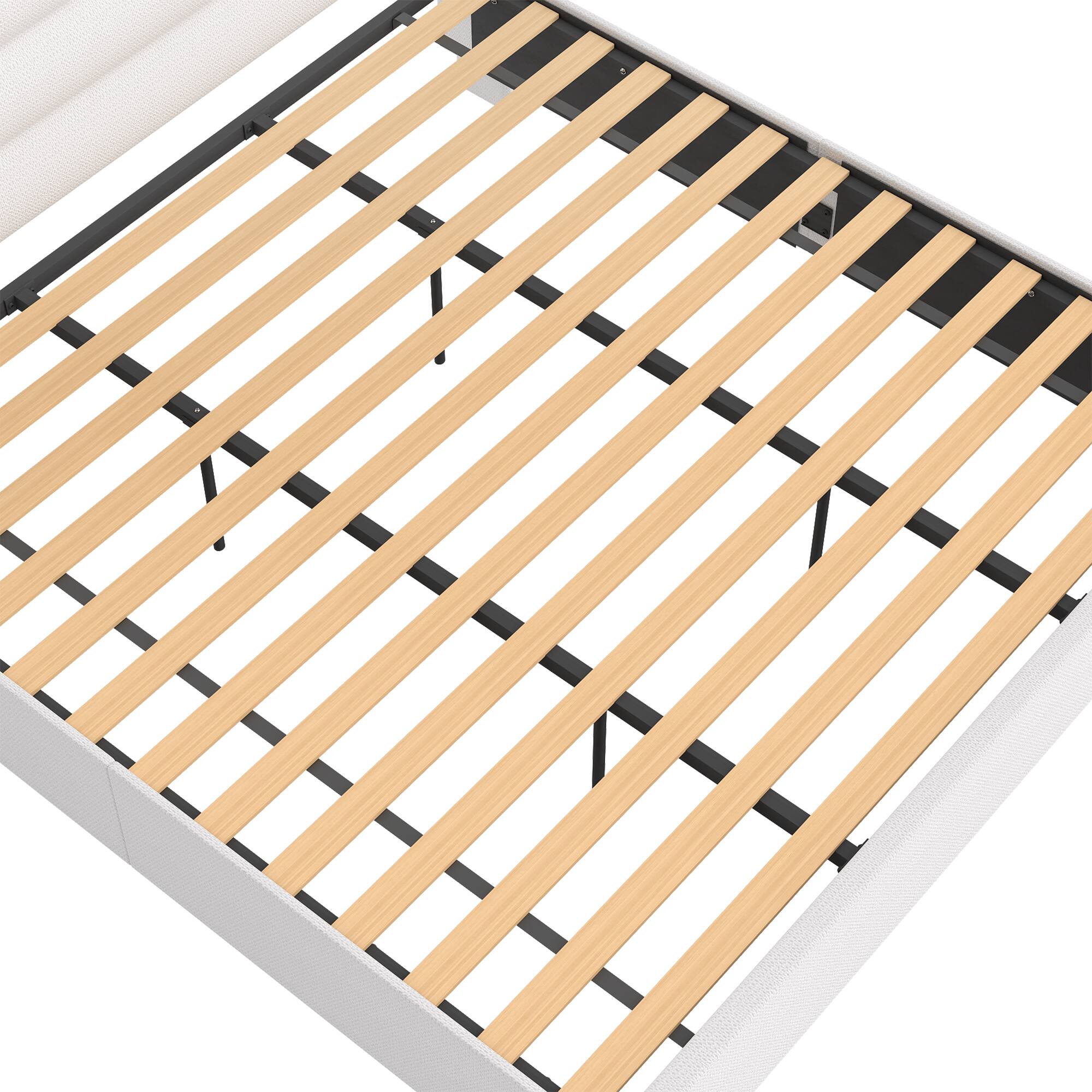 Alt View 2. Brick Attic - Solid Wood Platform Bed with High Padded Headboard,Slat Support System Eliminates Box Spring, Recessed Design Anti-Slip - White.