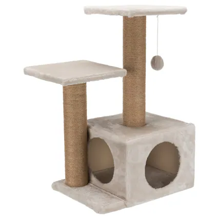 Front. TRIXIE - Valencia Plush & Sisal 3-Level 28" Cat Tree with Scratching Posts & Condo - Light Gray-Greige.