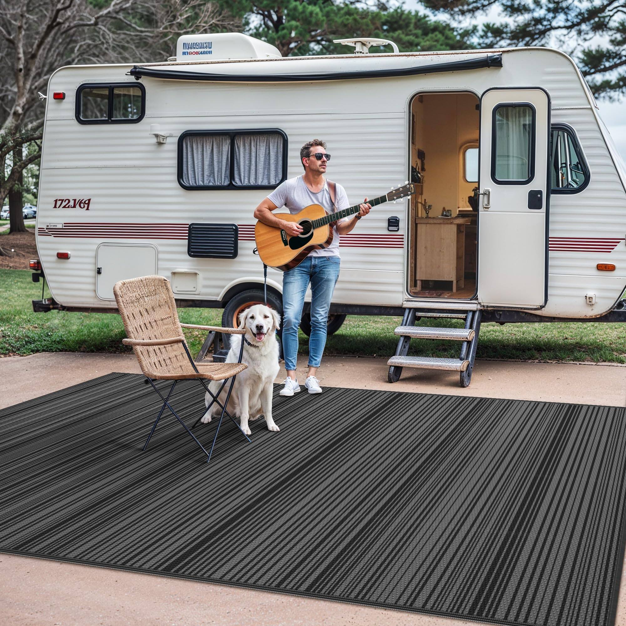 Alt View 2. Reds Spade - Outdoor Rug For Patio Clearance Waterproof Rugs Lightweight Plastic Straw Carpet Reversible Mats Camping Po... - Black & Brown-5 x 8 Feet.