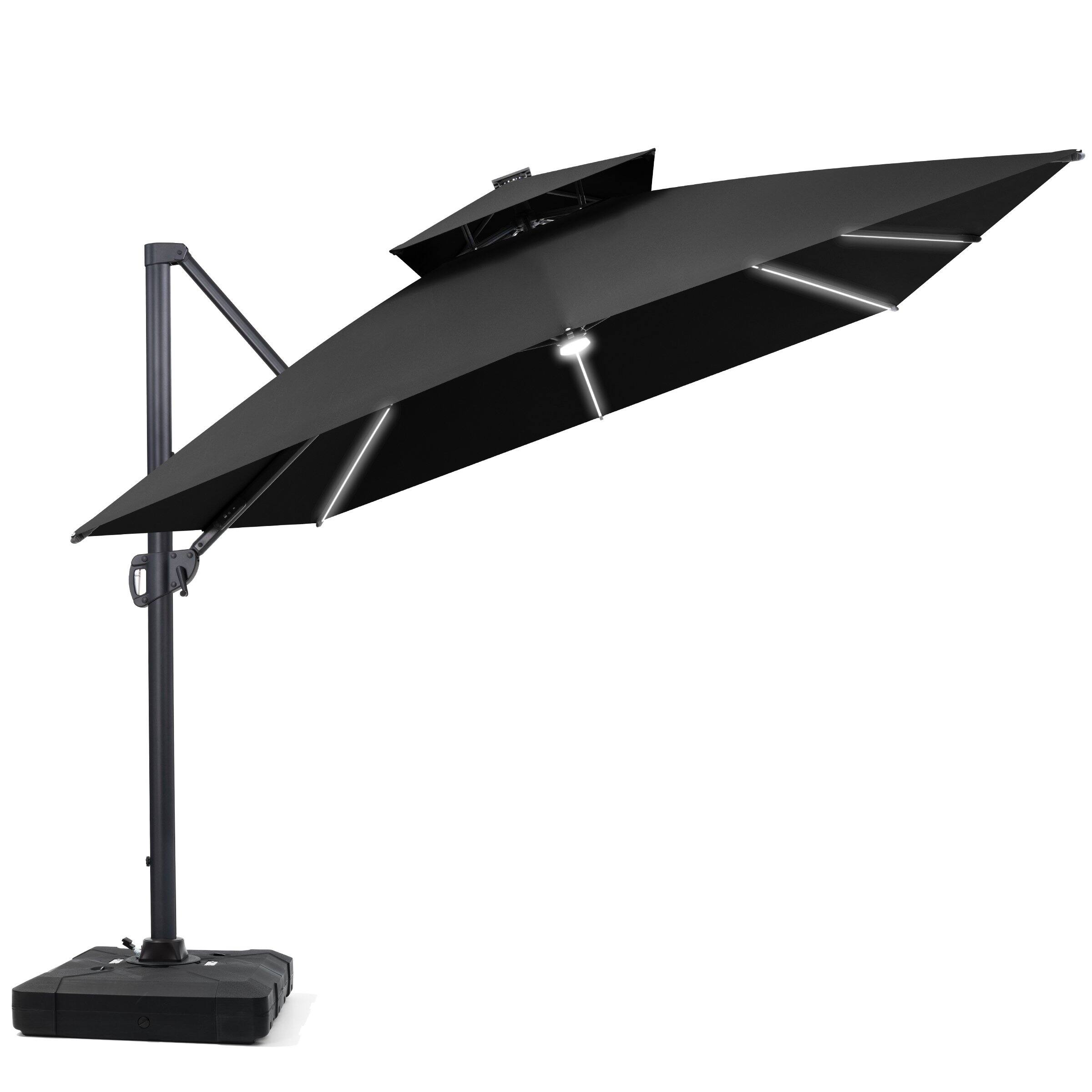 Alt View 1. Crestlive Products - Crestlive Products 13' Patio Offset Cantilever Umbrella 2-Tier Top With Solar-Lighted Strips 350lbs Wheel Base - black.