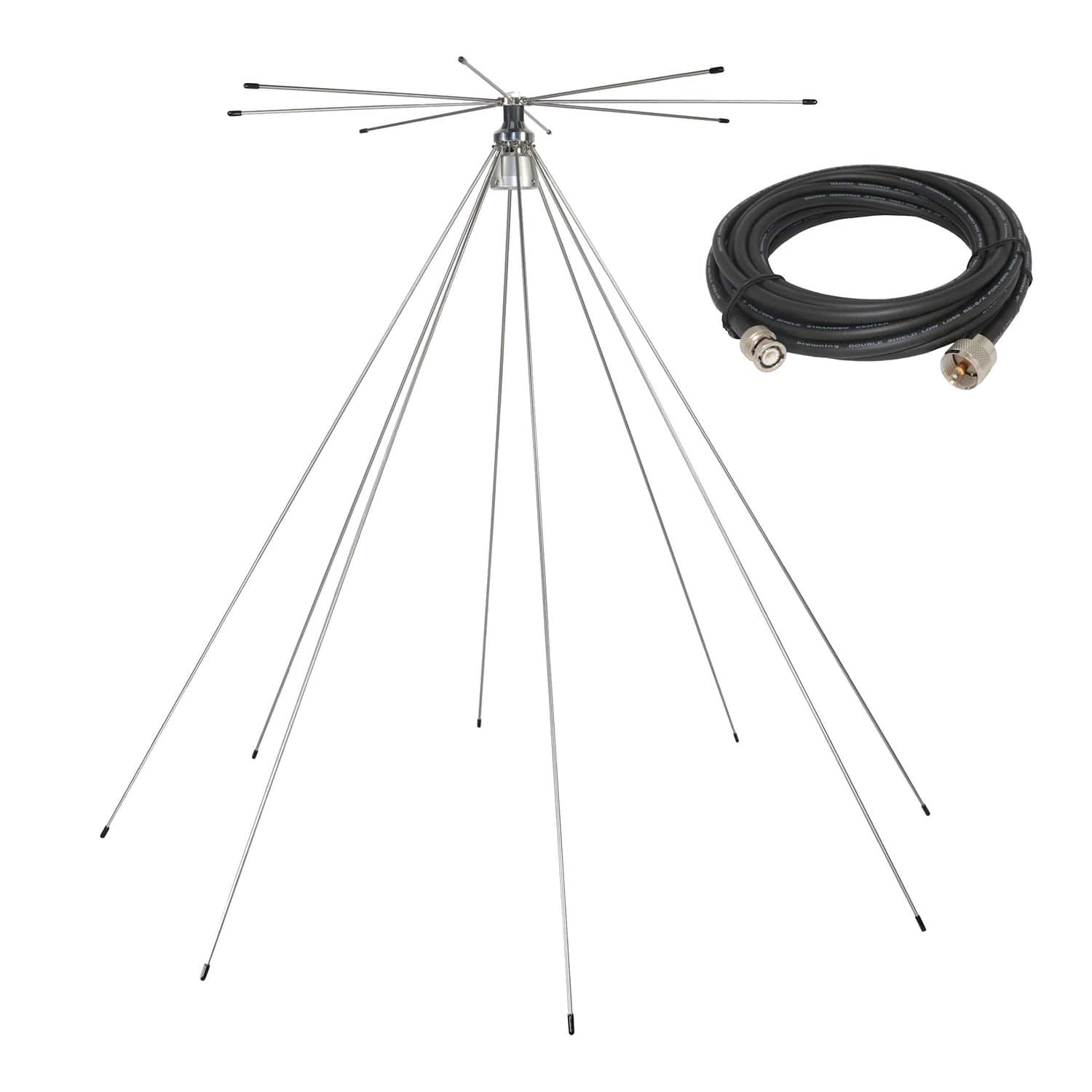 Tram - 1410-COAX 200-Watt Broad-Band Scanner 25 MHz to 1,300 MHz Super Discone Stainless Steel Base Antenna - Silver