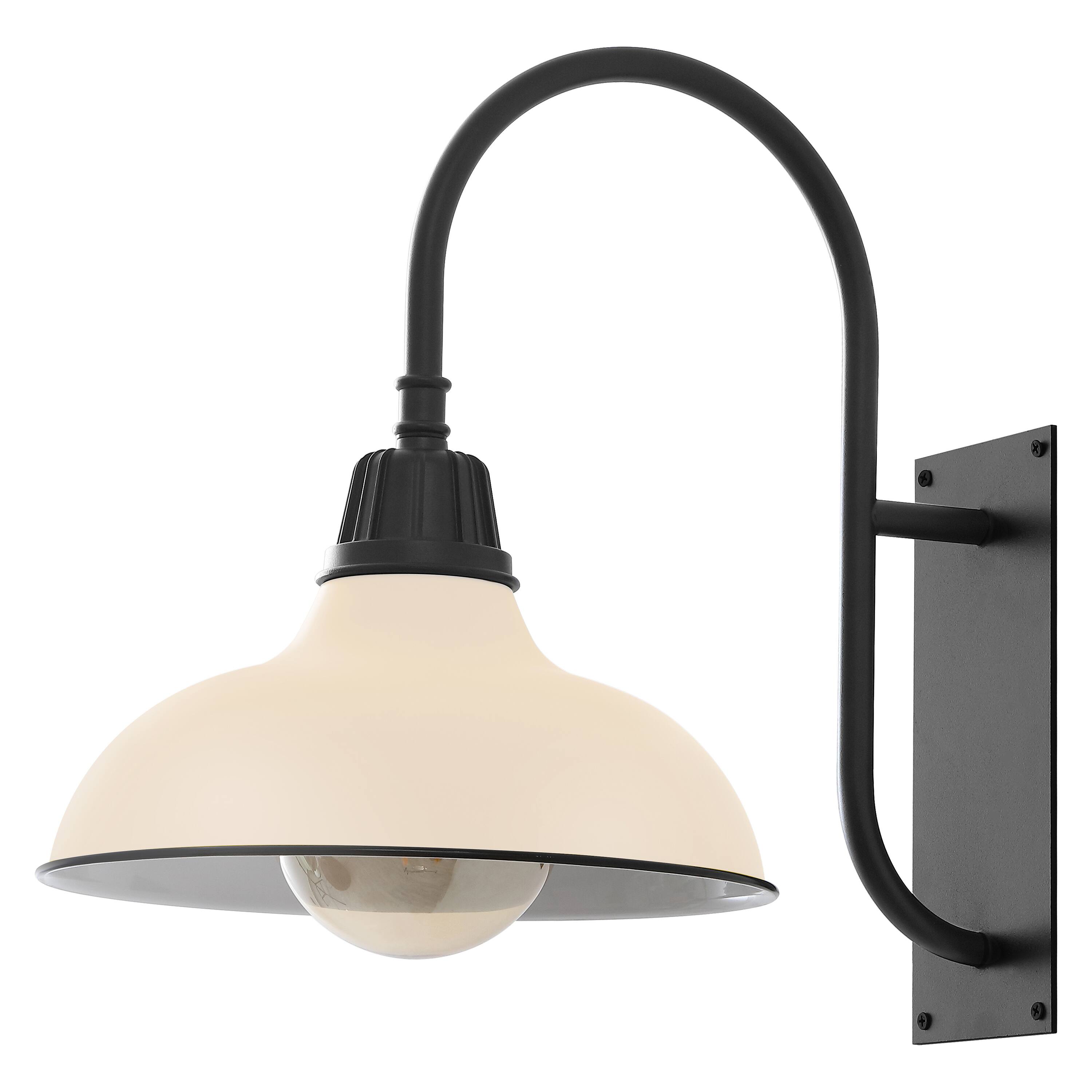 Alt View 6. Jonathan Y - Stanley 12.25" 1-Light Farmhouse Industrial Indoor/Outdoor Iron LED Gooseneck Arm Outdoor Sconce, Matte Almond - Matte Almond/Black.
