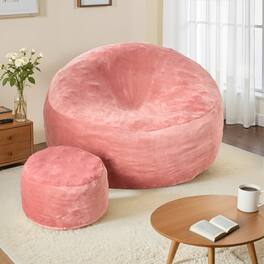 Ovios - 59" Big Bean Bag Chair with Flannel Cover and Ottoman for Living Room Bedroom - Pink