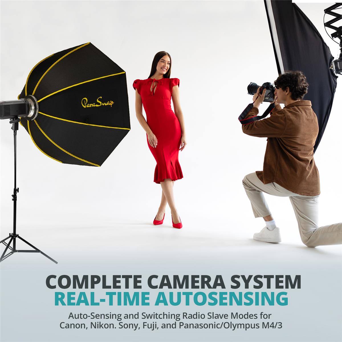 Para Snap COMPLETE CAMERA SYSTEM REAL-TIME AUTOSENSING Auto-Sensing and Switching Radio Slave Modes for Canon, Nikon, Sony, Fuji, and Panasonic/Olympus M4/3