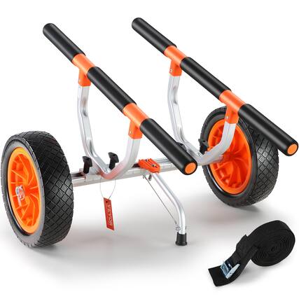 Front. VEVOR - Heavy Duty Kayak Cart, 450lbs Load Capacity, Detachable Canoe Trolley Cart with 12'' Solid Tires, Adjustable Width - Black,Orange,Silver.