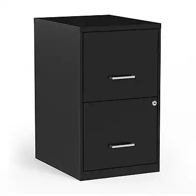 Front. Staples - 2-Drawer Vertical File Cabinet, Letter Size, Lockable, 24.1"H x 14.3"W x 18"D, Black (ST52149-CC) - Black.