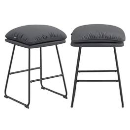 Songmics Home - Bar Stools Set of 2, Counter Height Bar Stools, Leather Counter Stools Barstools with Soft Cushion and Metal Sled Legs - Slate