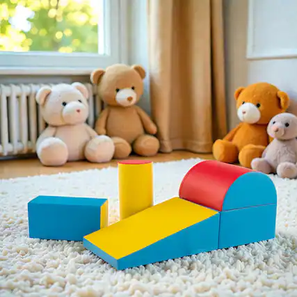 Front. BreeBe - Kids’ 5-Piece Soft Climbing & Crawling Activity Foam Play Set - Red.