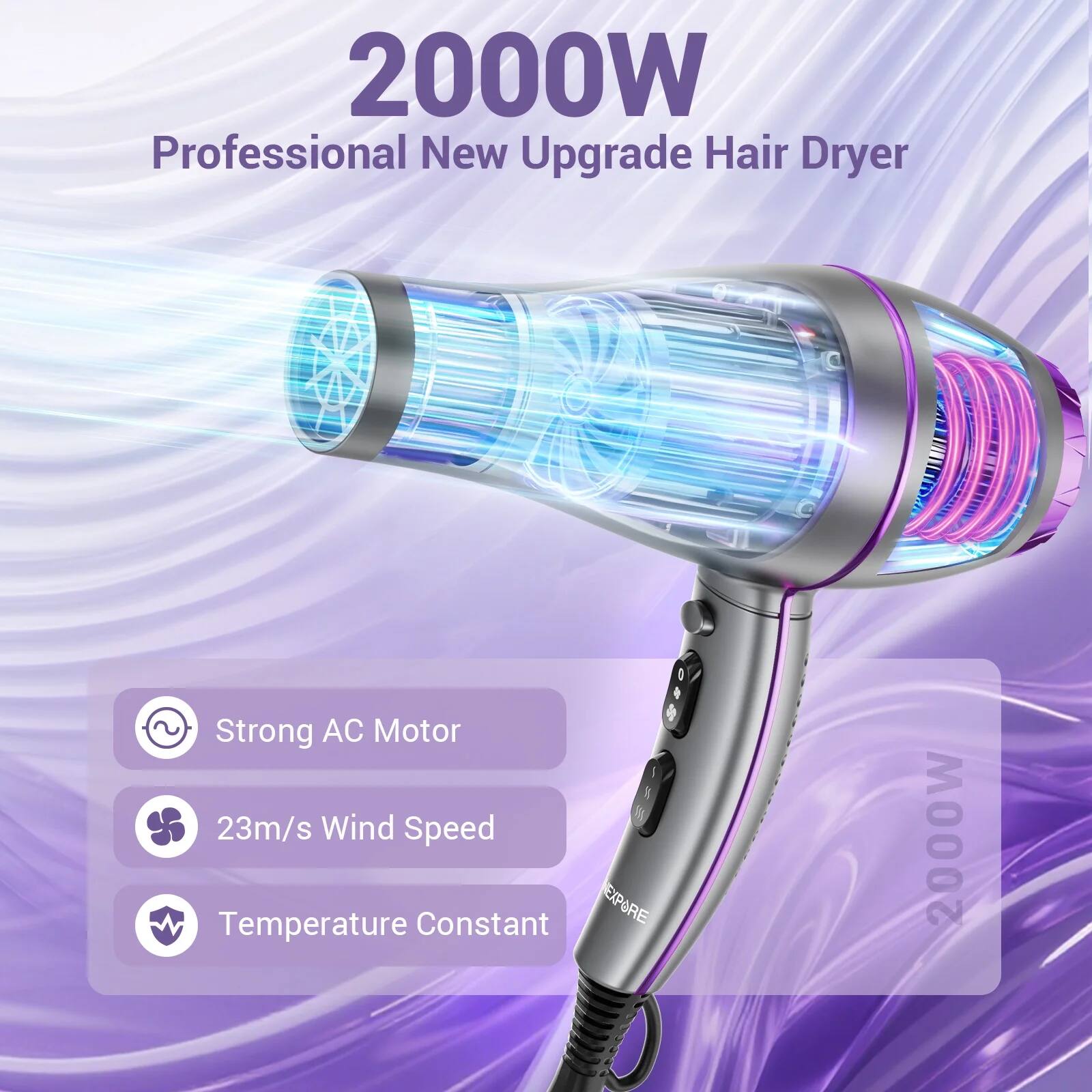2000W Professional New Upgrade Hair Dryer

- Strong AC Motor
- 23m/s Wind Speed
- Temperature Constant