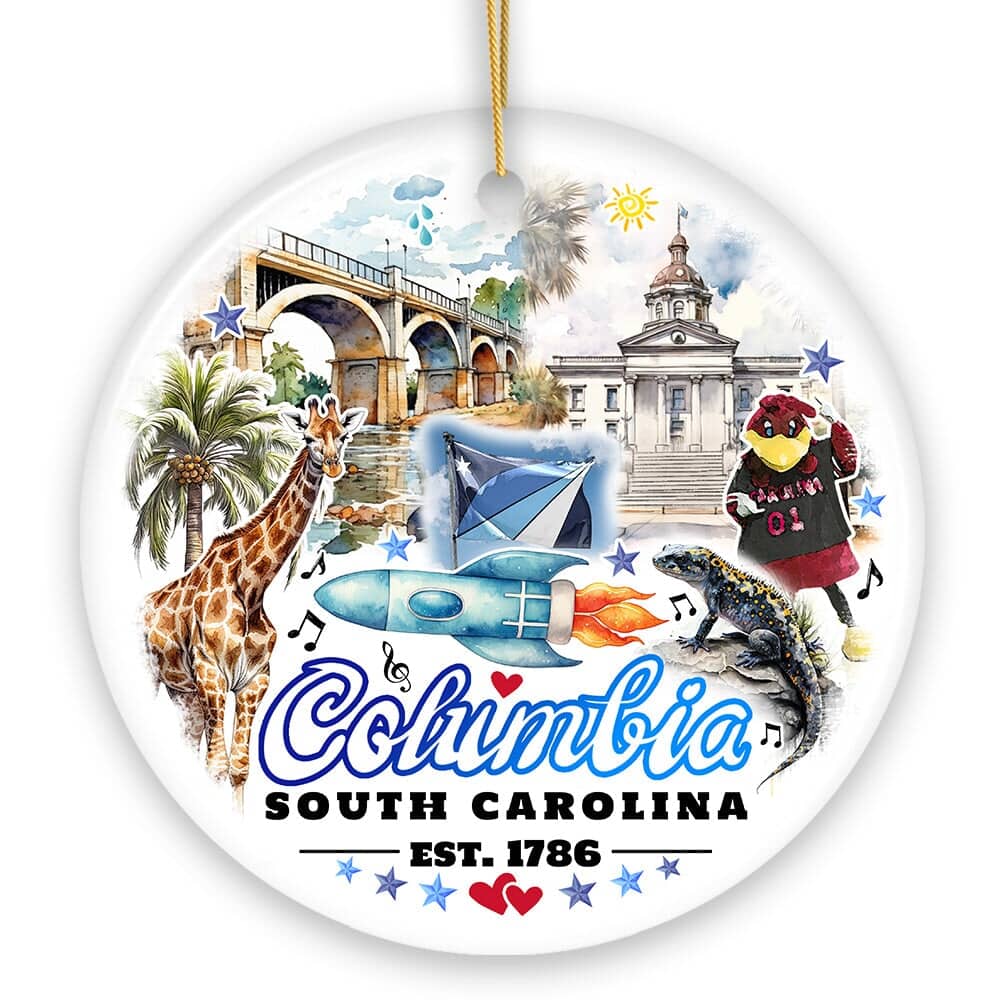 OrnamentallyYou - Artistic Souvenir of Columbia City Landmarks and Icons Ceramic Ornament the Heart of South Carolina - Multi-colored