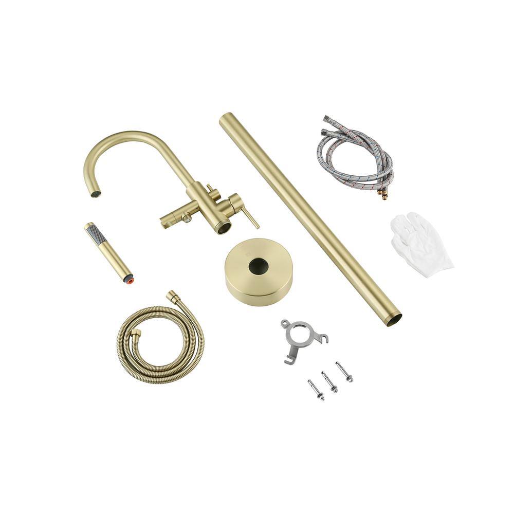 Alt View 1. Elegant Kitchen and Bath - Steven Floor Mounted Roman Tub Faucet with Handshower in Brushed Gold - Brushed Gold.