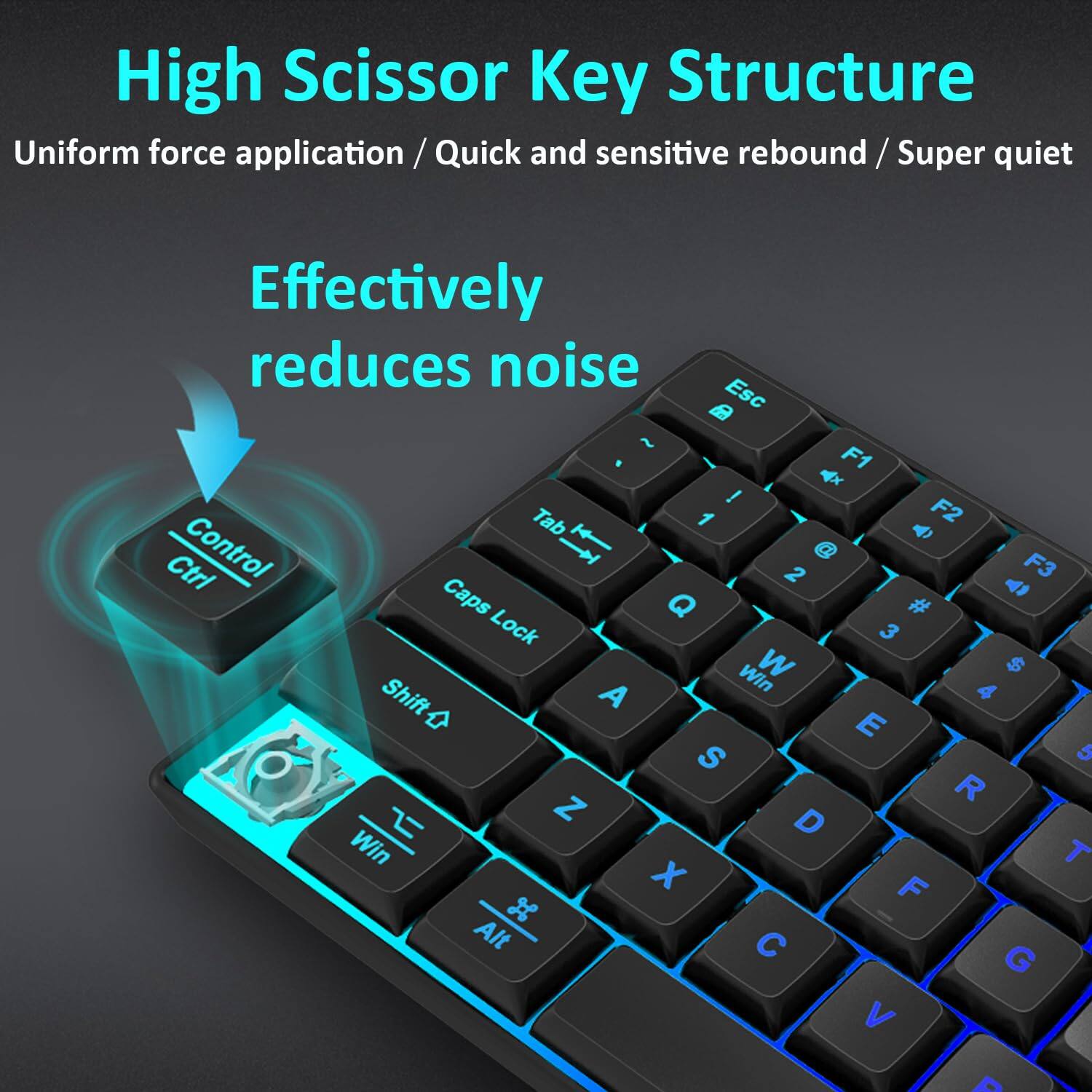 High Scissor Key Structure  
Uniform force application / Quick and sensitive rebound / Super quiet  

Effectively reduces noise