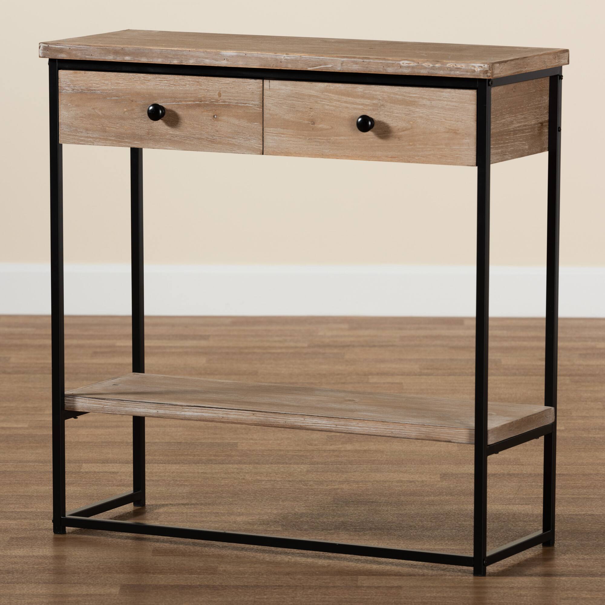 Alt View 5. Baxton Studio - Silas Modern Industrial Finished Wood and Metal 2-Drawer Console Table - Natural Brown/Black.
