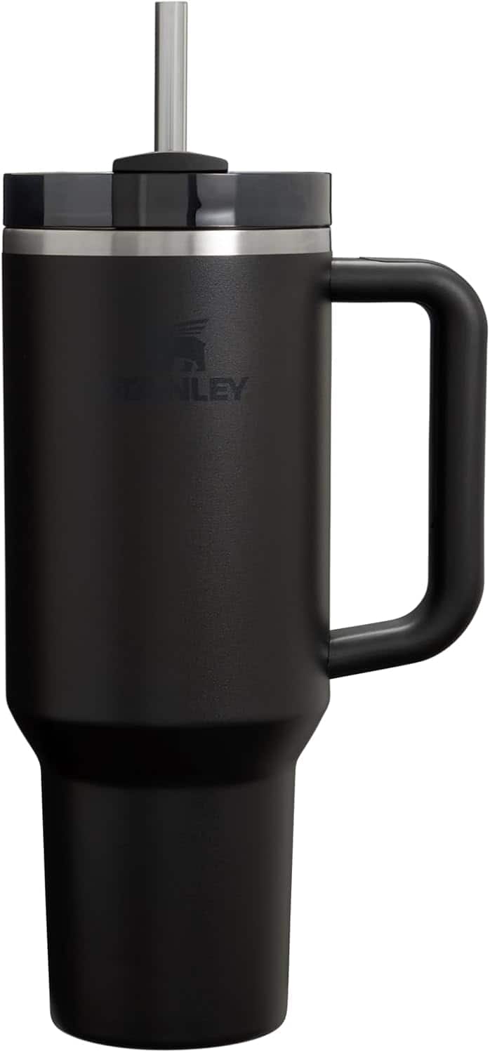 Front. Stanley - Stanley Quencher H2.0 Tumbler with Handle & Straw 40 oz | Black - Black.