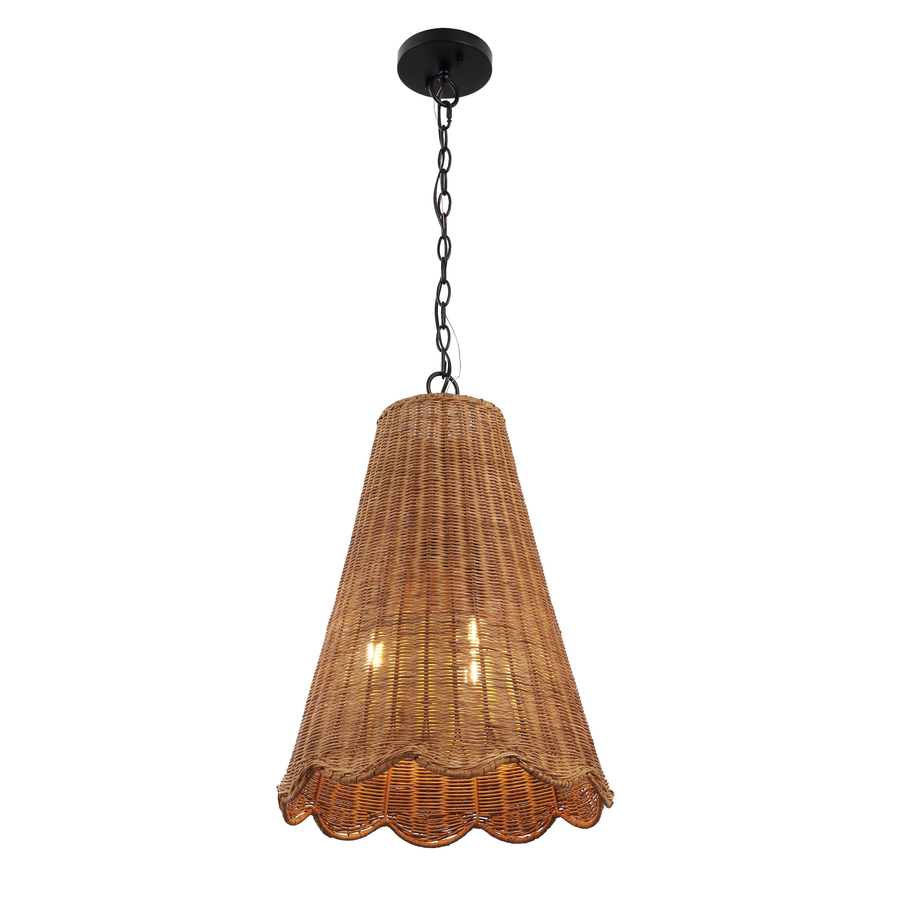 "Jonathan Y - Maria 16"" 3-Light Coastal Bohemian Adjustable Hand-Woven Rattan Tapered Scalloped Cylinder LED Pendant - Brown/Black" price history on PriceWatchPro