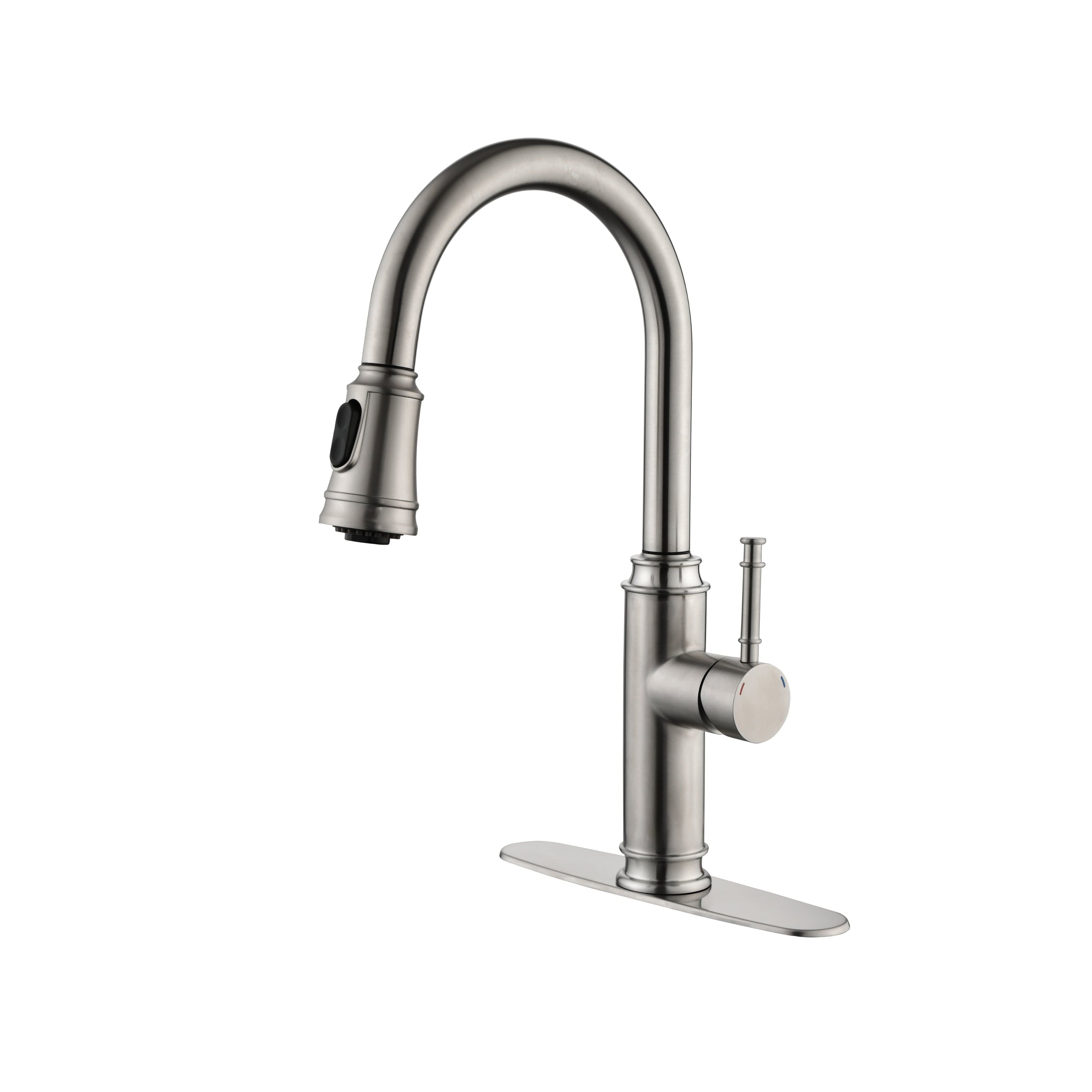 Single Handle High Arc Pull Out Kitchen Faucet Single Level Stainless Steel Kitchen Sink Faucets with Pull Down Sprayer