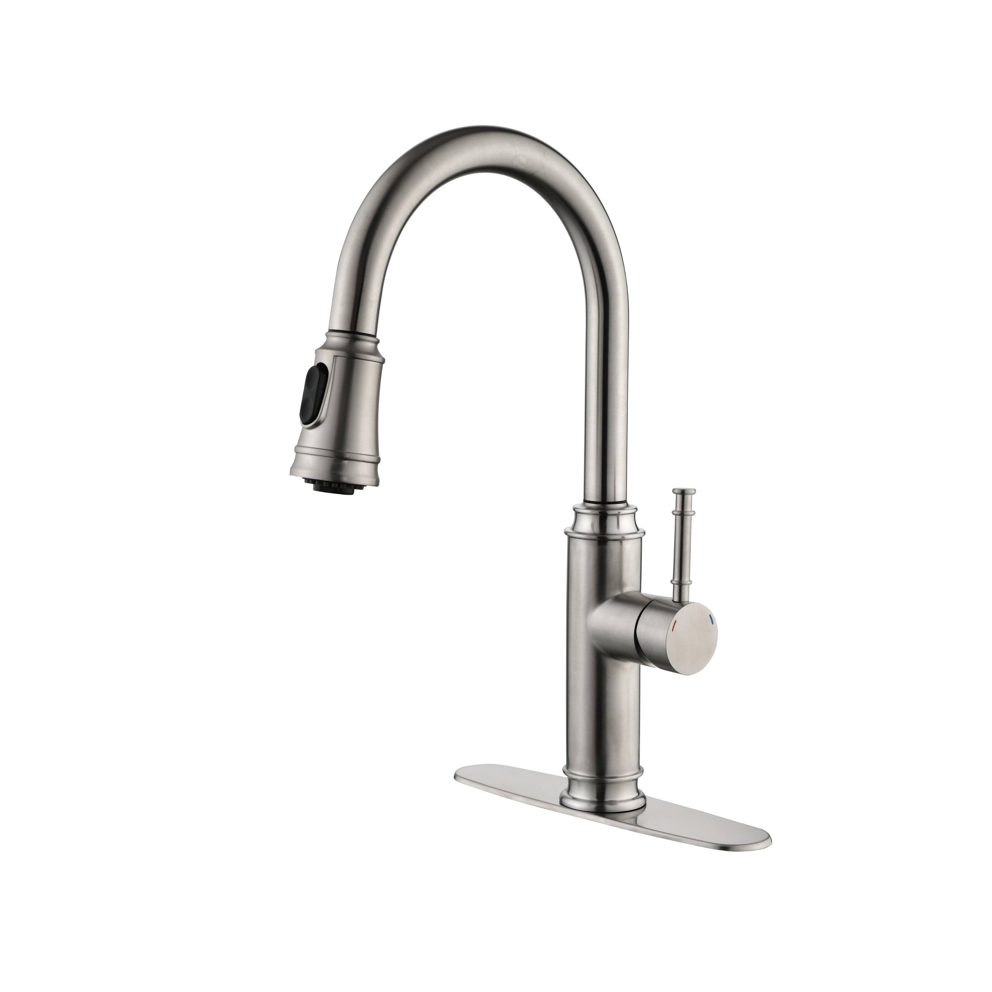 Single Handle High Arc Pull Out Kitchen Faucet Single Level Stainless Steel Kitchen Sink Faucets with Pull Down Sprayer