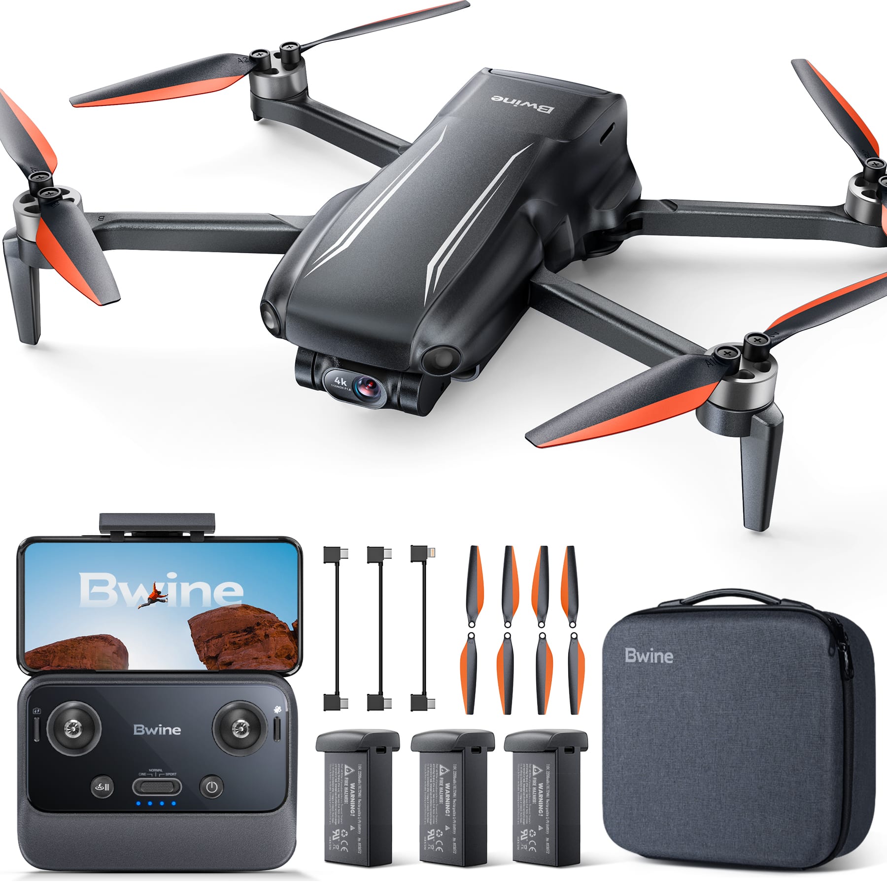 Bwine - F7MINI 4K Video 8K Photo Drones with Camera for Adults, 3-Axis Gimbal EIS, 96Mins,AI GPS Smart Return - Black