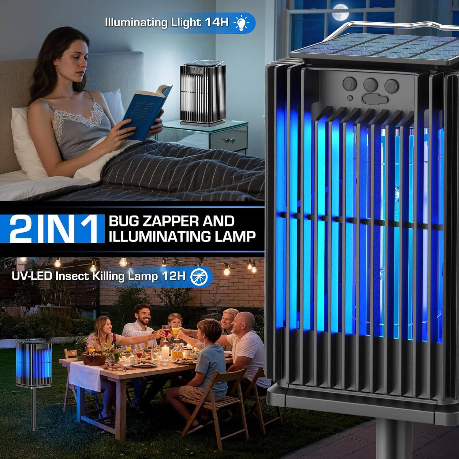 Illuminating Light 14H  
2IN1 Bug Zapper and Illuminating Lamp  
UV-LED Insect Killing Lamp 12H
