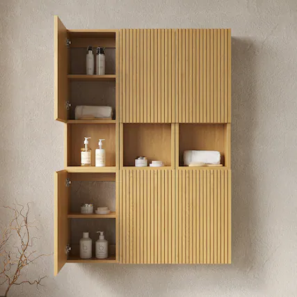 Front. Boyel Living - 41 Bathroom Wall Mounted Cabinet with 6 Doors, Combination or Individual Use, for Bathroom, Laundry, Corolla Oak - Oak.