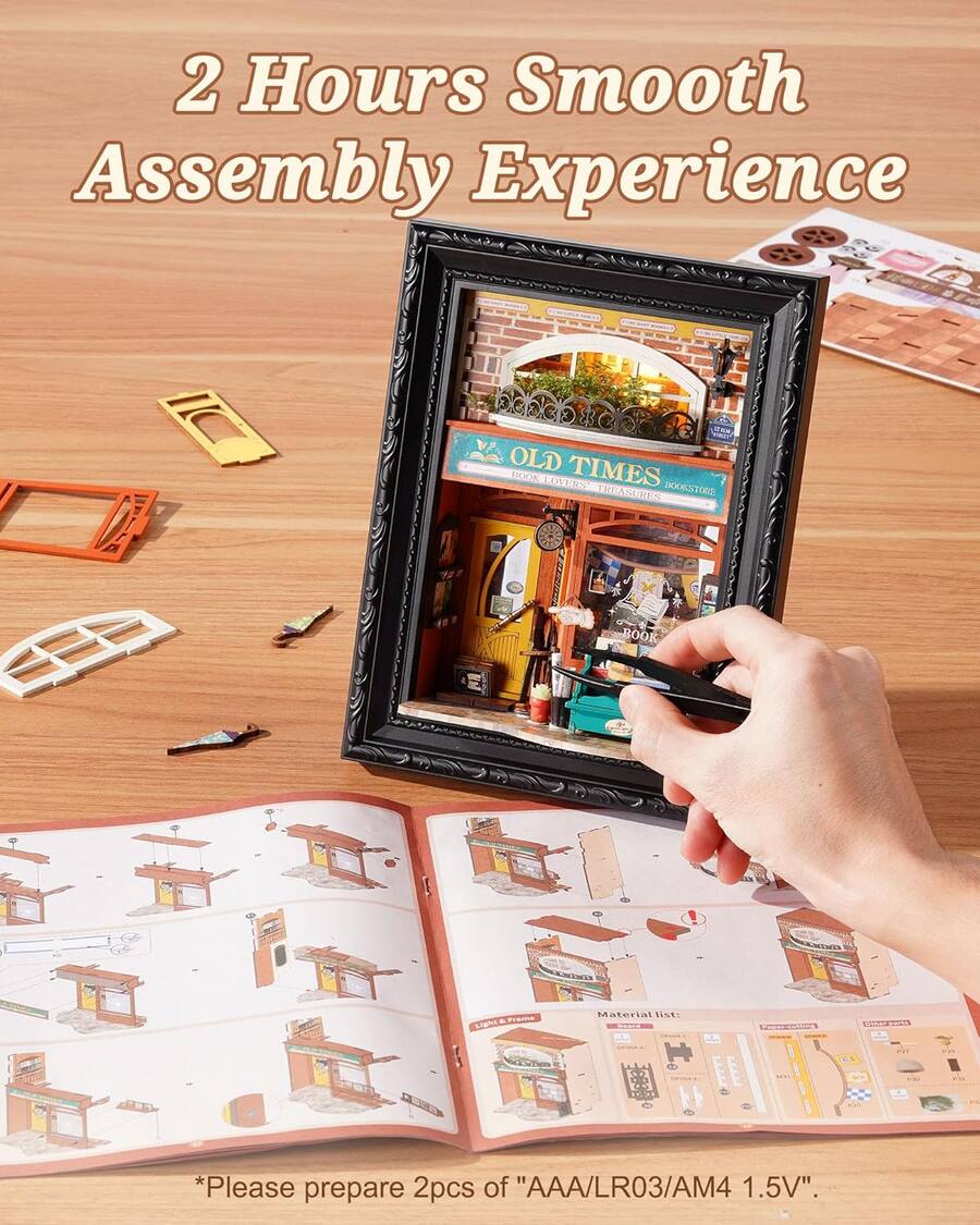 Box Book Rack Robotime Rolife Old Times Bookstore 3D Diorama Frame, Wall Mounted ...