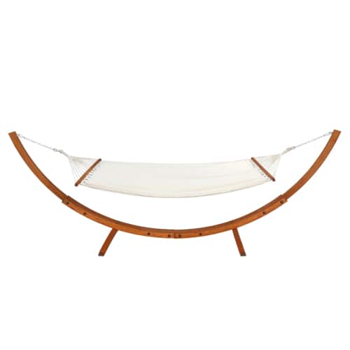 Winado - 14FT Wooden Double Cotton Hammock Set with Hammock Chair Stand, Comfortable Bed Heavy Duty for Outdoor Garden Patio - Teak