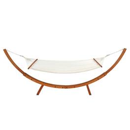Winado - 14FT Wooden Double Cotton Hammock Set with Hammock Chair Stand, Comfortable Bed Heavy Duty for Outdoor Garden Patio - Teak