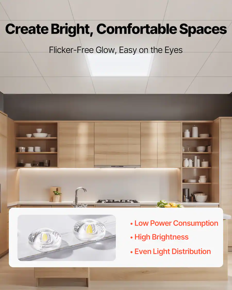 VEVOR 2x2 FT LED Flat Panel Light, 5700 LM, Flush Mount LED Drop ...