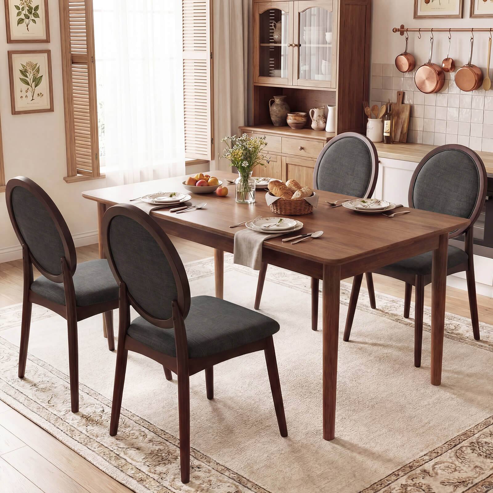 Alt View 4. Costway - Costway Dining Chairs Set of 2, Upholstered Linen Fabric Side Chairs with Round Backrest - Black.