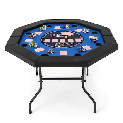 Front. Costway - Costway 48" Foldable Poker Table for 8 Players Portable Blackjack Texas Hold’em Table - Blue.