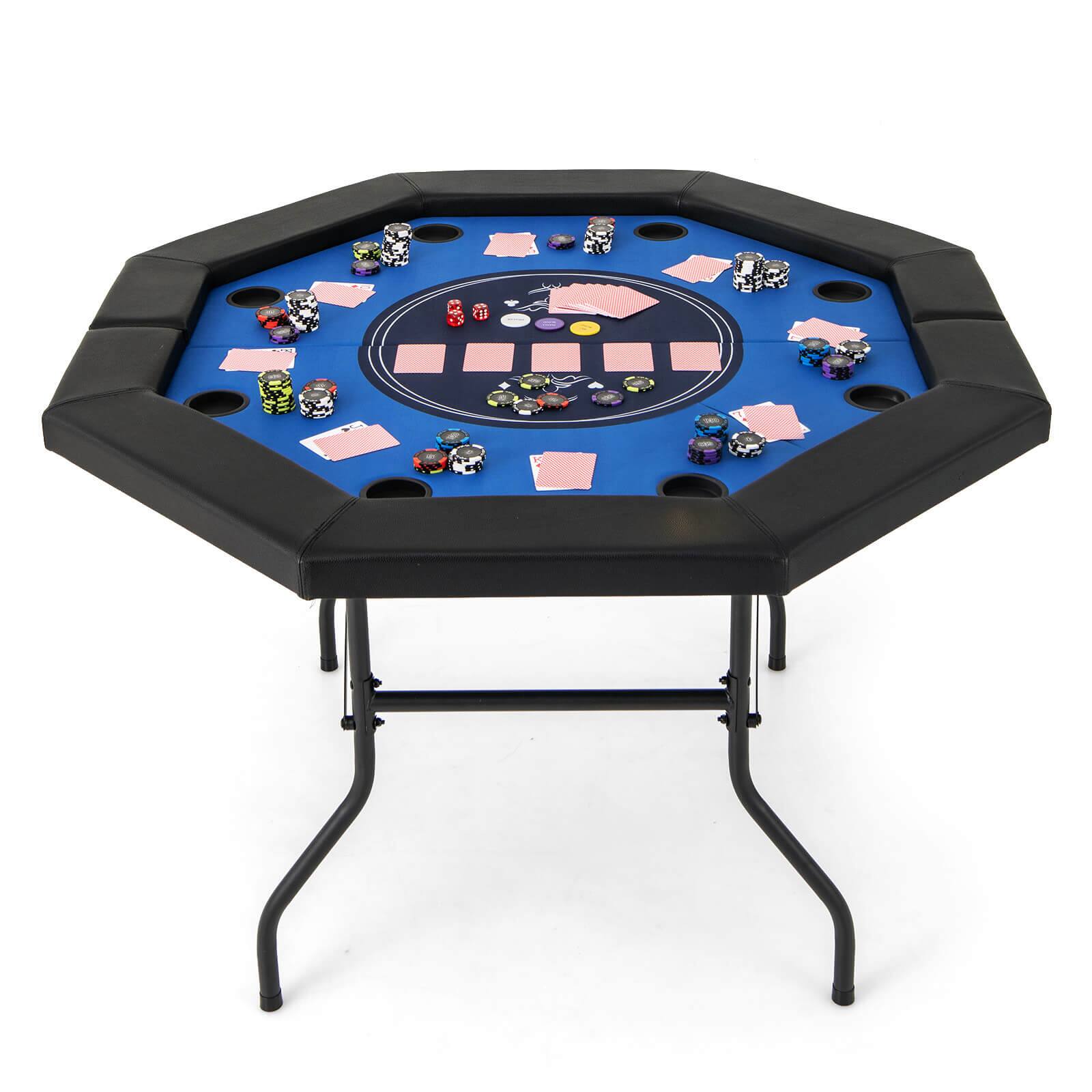 Costway - 48" Foldable Poker Table for 8 Players Portable Blackjack Texas Hold’em Table - Blue