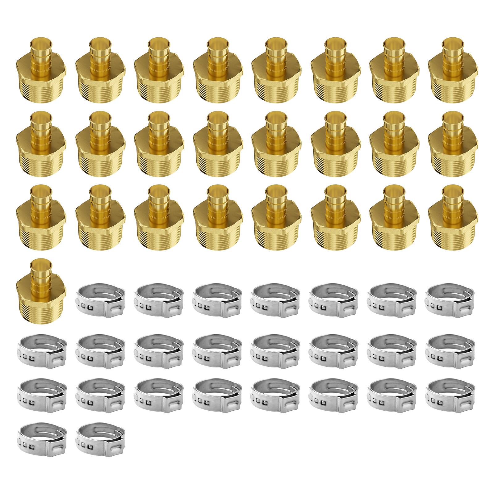 Front. VEVOR - Pipe Fittings, 1/2" 25PCS Brass Pipe Fittings, Clamp-style 1/2 NPT External Thread Pipe Connector Brass Air Fittings - Brass color.