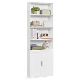 Songmics Home - Bookcase, 6-Tier Tall Bookshelf, Book Shelf with Doors, Shelving Unit,for Living Room, Home Office, Dinning Room - Cloud White